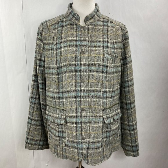 Vintage LL Bean Jacket Plaid Checkered Wool 90s Y2K Equestrian Women Size Large - Picture 5 of 12